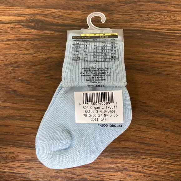 $1 NWT Country Kids Organics Turncuff Baby Blue Socks 3-4 - Picture 3 of 6
